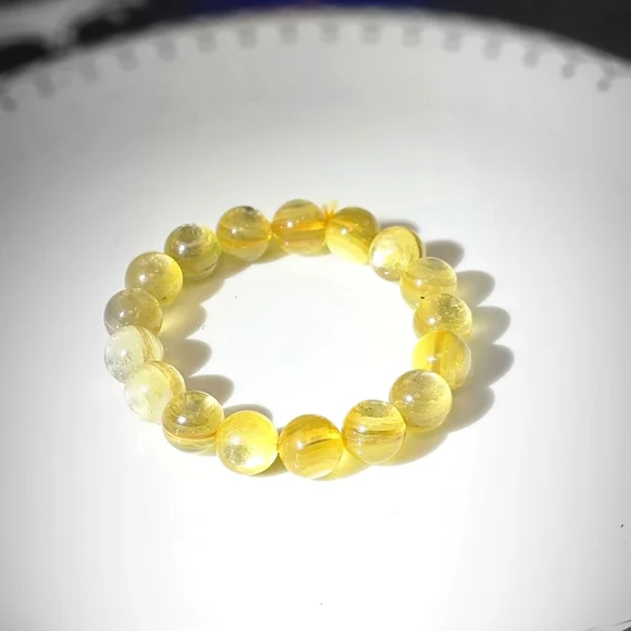 Golden Mica 12 mm Stone Bead Stretchy Bracelet - Picture 3 of 3